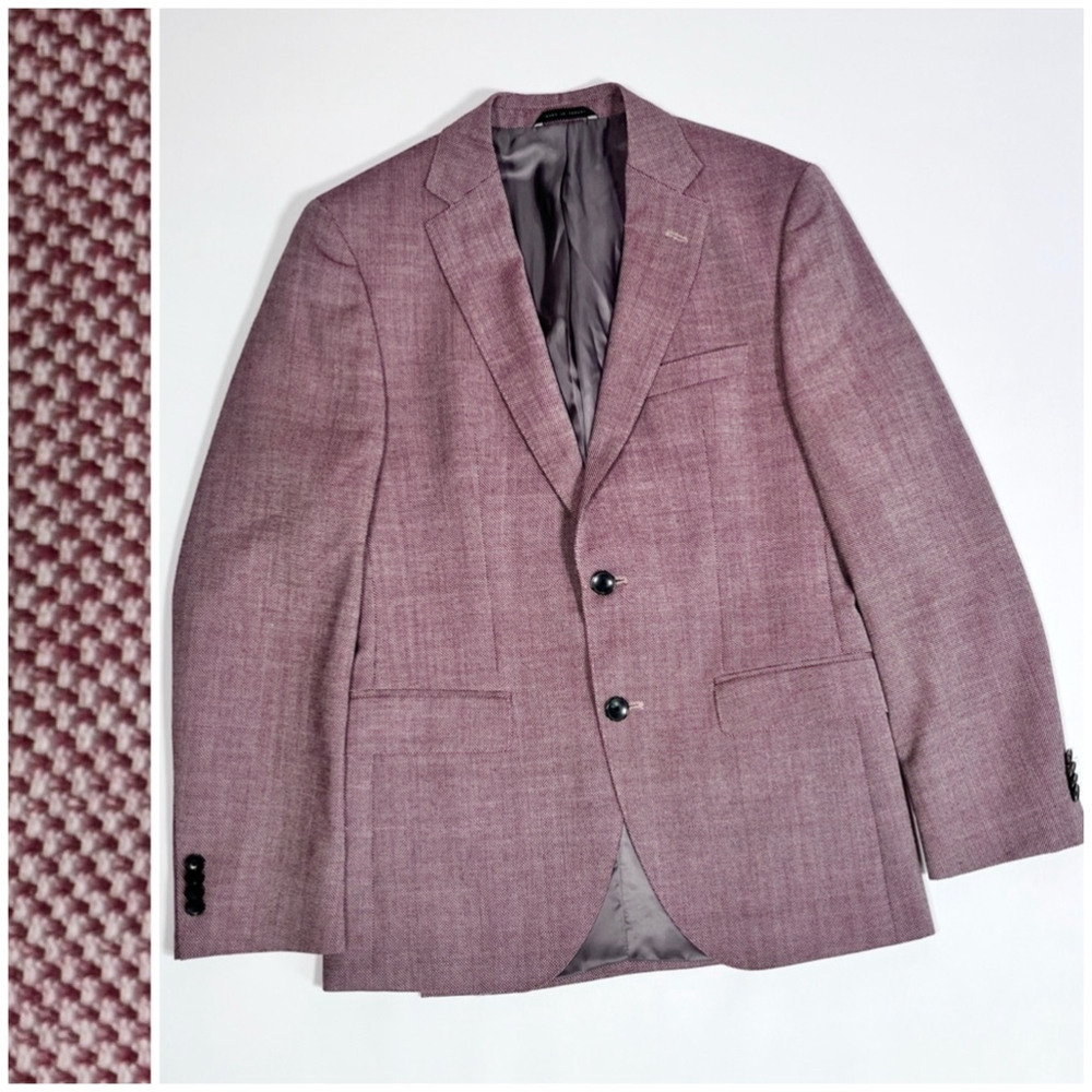 Men's Hugo Boss 100% Wool Blazer US 34R Burgundy White